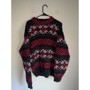 Vintage Woolrich Sweater Fair Isle Red Gray Women’s Large Wool Holiday